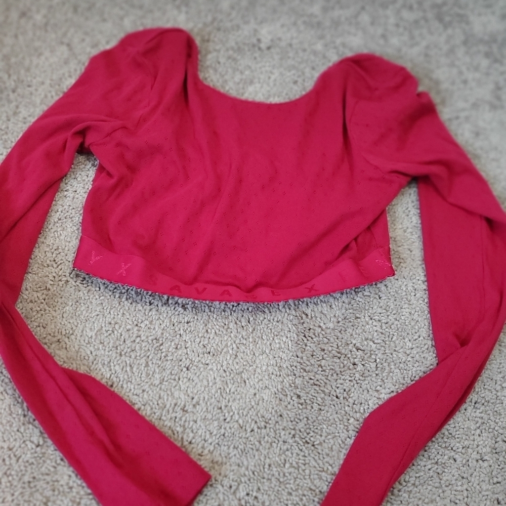 Savage X Fenty Cozy Pink Lounge Long Sleeve Crop Top Size Large